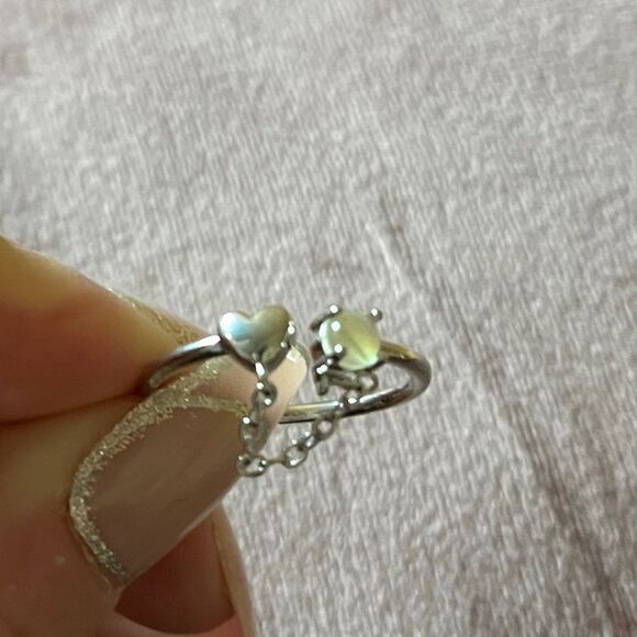 The Dainty Chain Heart ring adjustable 925 silver and moonstone - Picture 10 of 14